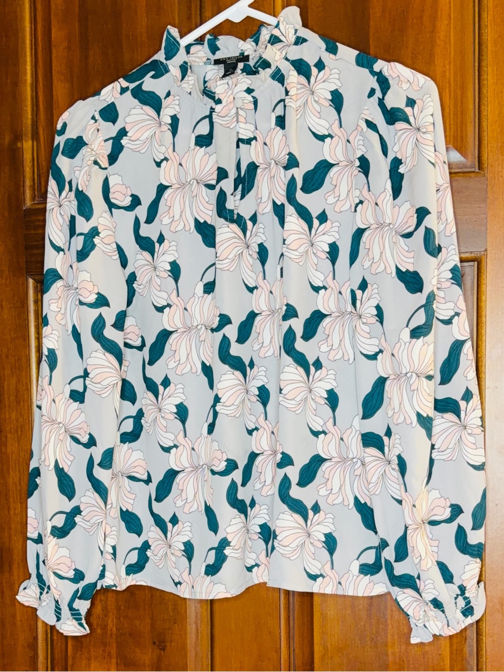 Ann Taylor Floral Print Long-Sleeve Shirt - Pink & Teal - Picture 2 of 3